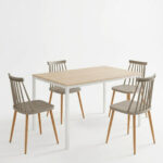 Dining Table with Chairs Aurora mocha and Table Faragio white with natural shade 120x75x75cm Set 5pcs - Image 2