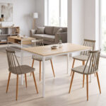 Dining Table with Chairs Aurora mocha and Table Faragio white with natural shade 120x75x75cm Set 5pcs