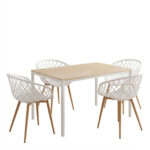 Dining Table with Armhairs Ezra white and Table Faragio white with natural shade 120x75x75cm Set 5pcs - Слика 2