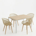 Dining Table with Armhairs Ezra cappuccino and Table Faragio white with natural shade 120x75x75cm Set 5pcs - Слика 2