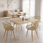 Dining Table with Armhairs Ezra cappuccino and Table Faragio white with natural shade 120x75x75cm Set 5pcs