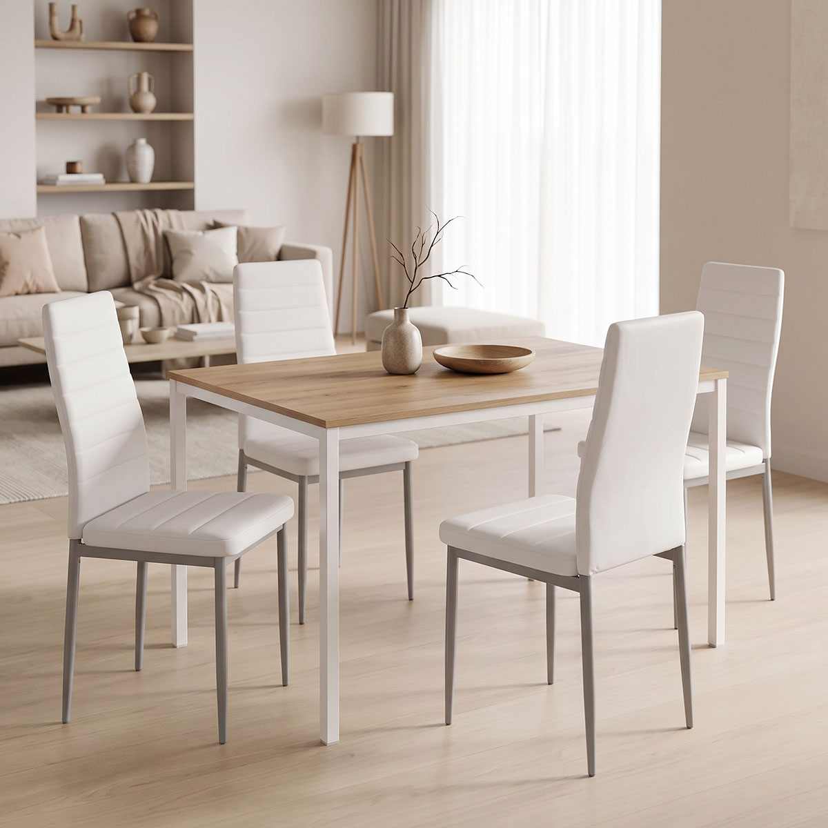 200-001903 Dining Table with Chairs Parker white and Table Faragio white with natural shade 120x75x75cm Set 5pcs - Слика 1