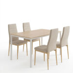 Dining Table with Chairs Parker beige and Table Faragio white with natural shade 120x75x75cm Set 5pcs - Image 2