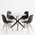 Dining room with Julita chairs black and Antoro table glass with black metal Φ80x75cm set 5pcs - Слика 2