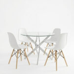 Julita dining set with white Chairs and Antoro glass table with chrome base Ø80x75cm 5-piece Set - Слика 2
