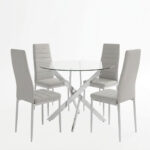 Parker dining set with white Chairs and Antoro glass table with chrome base Ø80x75cm 5-piece Set - Image 2