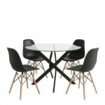 Dining Set with Julita Chairs black and Antoro Table glass with black metal Φ100x75cm Set 5pcs - Слика 2
