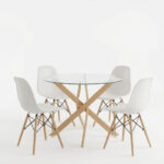 Dining Set with Julita white Chairs and Antoro Table glass with metal in natural finish Φ100x75cm Set 5pcs - Image 2
