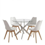 Dining Set with Gaston white Chairs and Antoro Table glass with chrome base Φ100x75cm Set 5pcs - Image 2