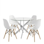 Dining Set with Julita white Chairs and Antoro Table glass with chrome base Φ100x75cm Set 5pcs - Image 2
