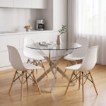 Dining Set with Julita white Chairs and Antoro Table glass with chrome base Φ100x75cm Set 5pcs