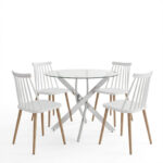 Dining Set with Aurora white Chairs and Antoro Table glass with chrome base Φ100x75cm Set 5pcs - Image 2