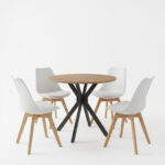 Dining Set with Gaston white Chairs and Xuson Table in natural finish Φ80x75cm Set 5pcs - Image 2