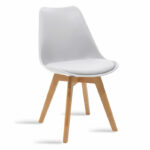 Dining Set with Gaston white Chairs and Xuson Table in natural finish Φ80x75cm Set 5pcs - Image 6