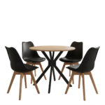 Dining Table with Gaston Chairs Black and Xuson Table natural Finish Φ80x75cm Set 5pcs - Image 2
