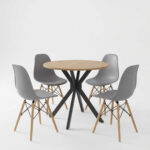 Julita dining set with grey Chairs and Xuson table in natural finish Ø80x75cm 5-piece Set - Слика 2