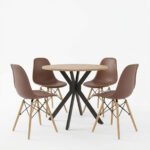 Julita dining set with brown Chairs and Xuson table in natural finish Ø80x75cm 5-piece Set - Слика 2