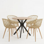 Ezra dining set with cappuccino Armchairs and Xuson table in natural finish Ø80x75cm 5-piece Set - Image 2