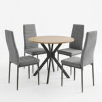 Parker dining set with grey Chairs and Xuson table in natural finish Ø80x75cm 5-piece Set - Image 2