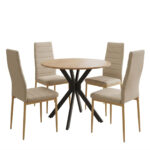 Parker dining set with beige Chairs and Xuson table in natural finish Ø80x75cm 5-piece Set - Image 2