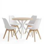 Dining set with Gaston white Chairs and Xuson white table Ø80x75cm 5piece Set - Image 2