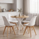 Dining set with Gaston white Chairs and Xuson white table Ø80x75cm 5piece Set