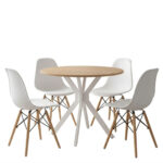 Dining set with Julita white Chairs and Xuson white table Ø80x75cm 5piece Set - Image 2