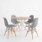 Dining set with Julita grey Chairs and Xuson white table Ø80x75cm 5piece Set - Слика 2