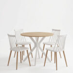 Dining set with Aurora white Chairs and Xuson white table Ø80x75cm 5piece Set - Слика 2