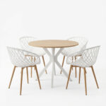 Dining set with Ezra white Armchairs and Xuson white table Ø80x75cm 5piece Set - Image 2