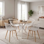 Dining set with Ezra white Armchairs and Xuson white table Ø80x75cm 5piece Set