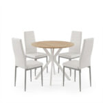 Dining set with Parker white Chairs and Xuson white table Ø80x75cm 5piece Set - Image 2