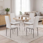 Dining set with Parker white Chairs and Xuson white table Ø80x75cm 5piece Set