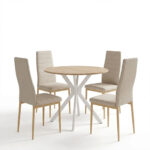 Dining set with Parker beige Chairs and Xuson white table Ø80x75cm 5piece Set - Image 2