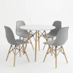 Dining Set with Julita Grey Chairs and Julita White Table Ø80x73cm Set of 5pcs - Слика 2