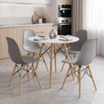 Dining Set with Julita Grey Chairs and Julita White Table Ø80x73cm Set of 5pcs