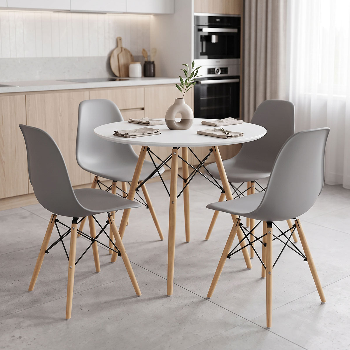 200-001979 Dining Set with Julita Grey Chairs and Julita White Table Ø80x73cm Set of 5pcs - Слика 1