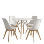 Dining Set with Gaston White Chairs and Julita White Table Ø80x73cm Set of 5pcs - Image 2