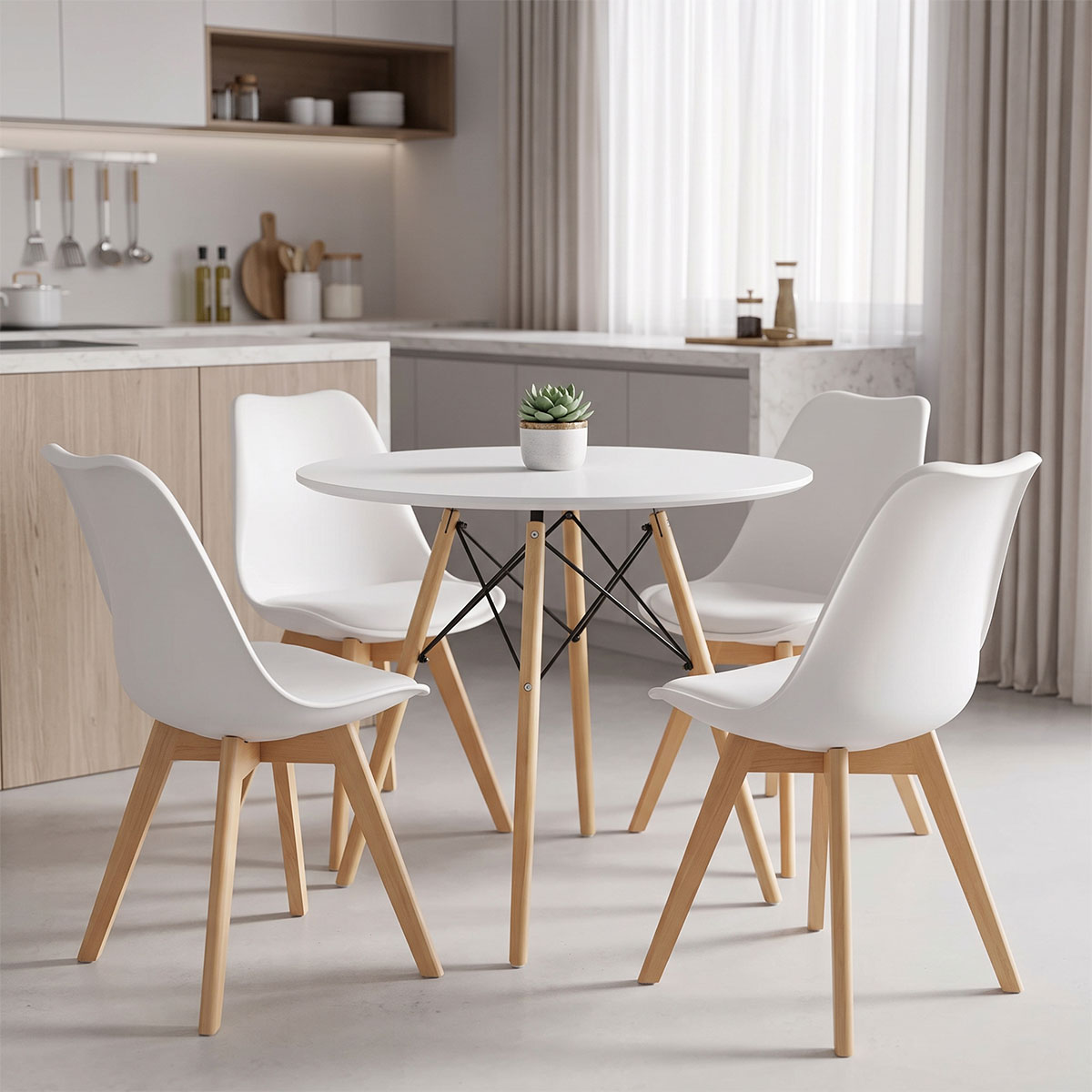 200-001981 Dining Set with Gaston White Chairs and Julita White Table Ø80x73cm Set of 5pcs - Image 1