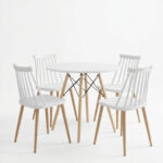 Dining Set with Aurora White Chairs and Julita White Table Ø80x73cm Set of 5pcs - Слика 2