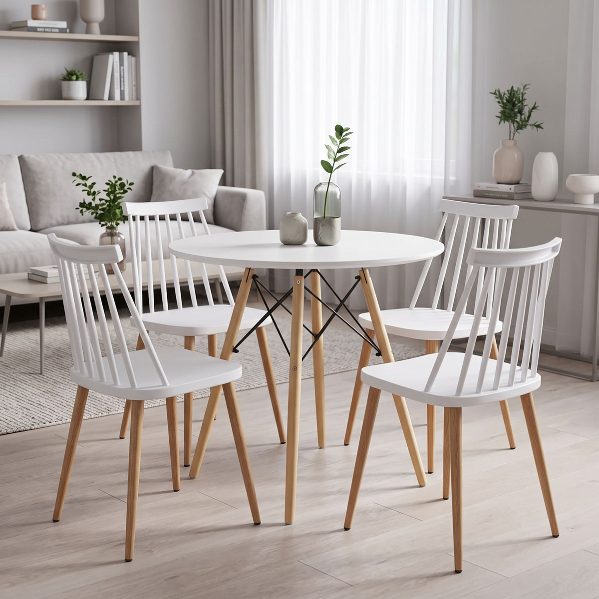 200-001982 Dining Set with Aurora White Chairs and Julita White Table Ø80x73cm Set of 5pcs - Слика 1