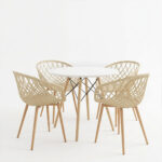 Dining Set with Ezra cappuccino Armchairs and Julita White Table Ø80x73cm Set of 5pcs - Image 2