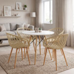 Dining Set with Ezra cappuccino Armchairs and Julita White Table Ø80x73cm Set of 5pcs