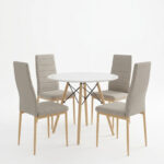 Dining Set with Parker Chairs beige & Julita White Table Ø80x73cm 5Pieces - Слика 2