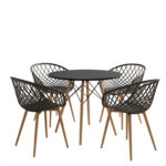 Dining Set with Ezra Armchairs anthracite and Julita Table Black Ø80x73cm Set of 5Pieces - Image 2