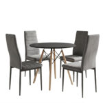 Dining Set with Parker Chairs grey and Julita Table Black Ø80x73cm Set of 5Pieces - Слика 2