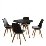 Dining Set with Gaston Chairs black and Julita Table Black Ø80x73cm Set of 5Pieces - Слика 2