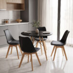 Dining Set with Gaston Chairs black and Julita Table Black Ø80x73cm Set of 5Pieces