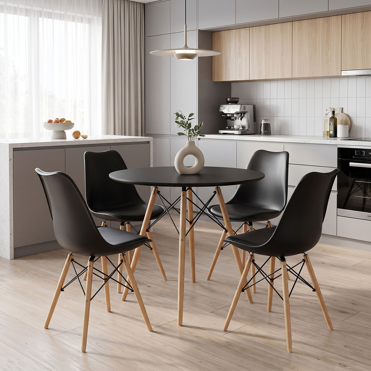 200-001994 Dining Set with Julita Chairs black and Julita Table Black Ø80x73cm Set of 5Pieces - Слика 1