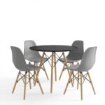 Dining Set with Julita Chairs grey and Julita Table Black Ø80x73cm Set of 5Pieces - Слика 2
